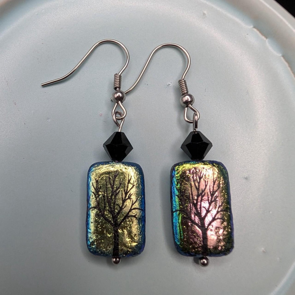 Handmade Czech Glass Tree Earrings – Iridescent - Picture 2 of 5